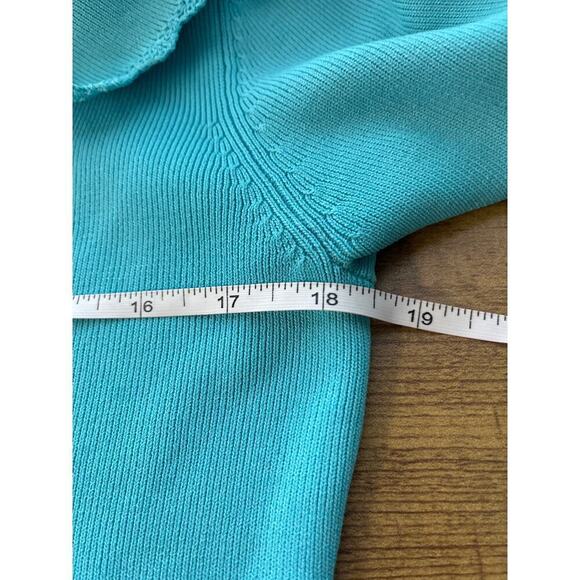 Items By Michelle Nicole Womens MTurquoise SweaterScalloped Cuff/Neckline Knit - Picture 4 of 9
